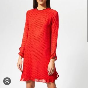Ganni red polka dot georgette dress